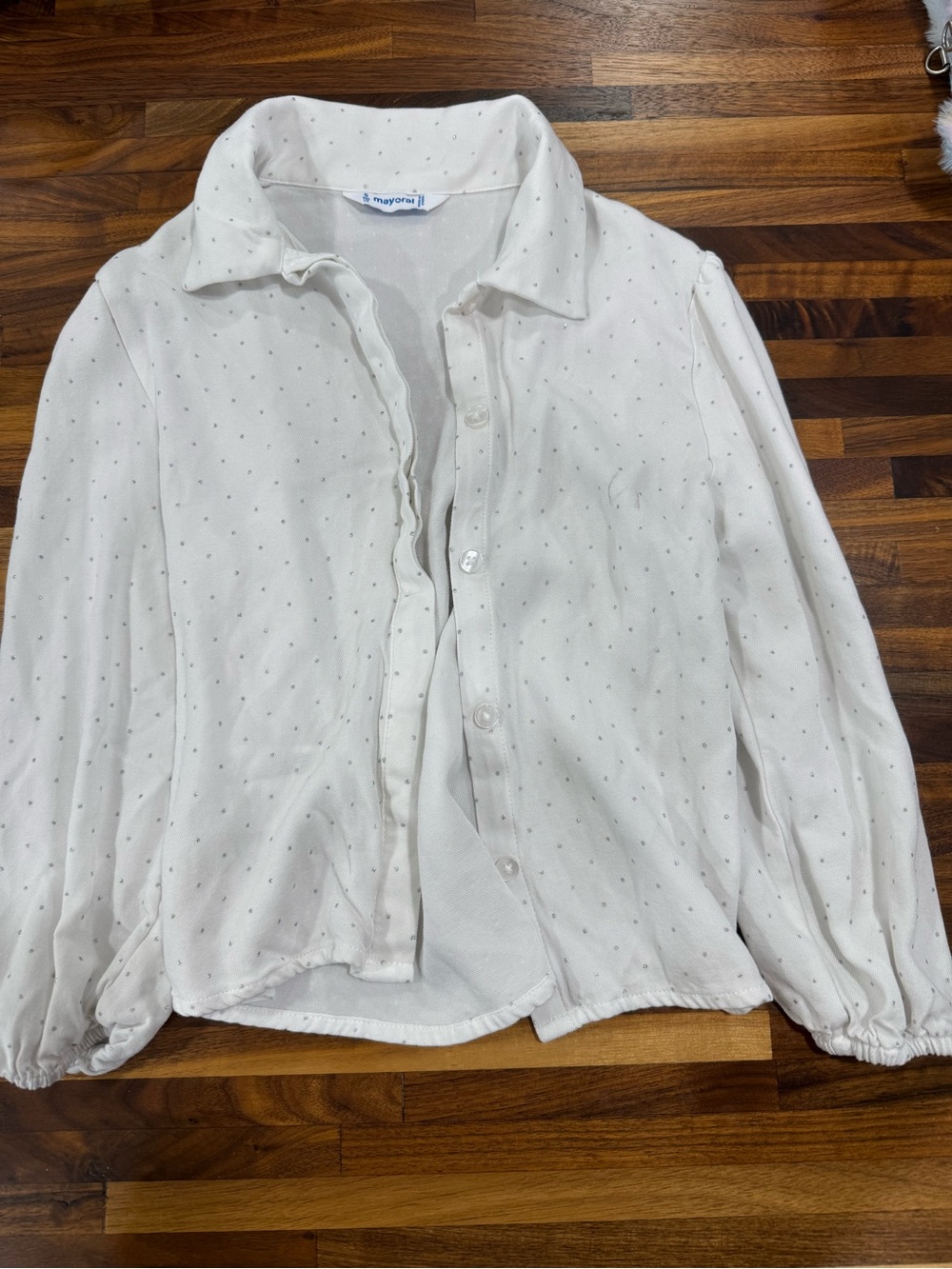 Mayoral White Silver Dot-Print Button-Front Toddler